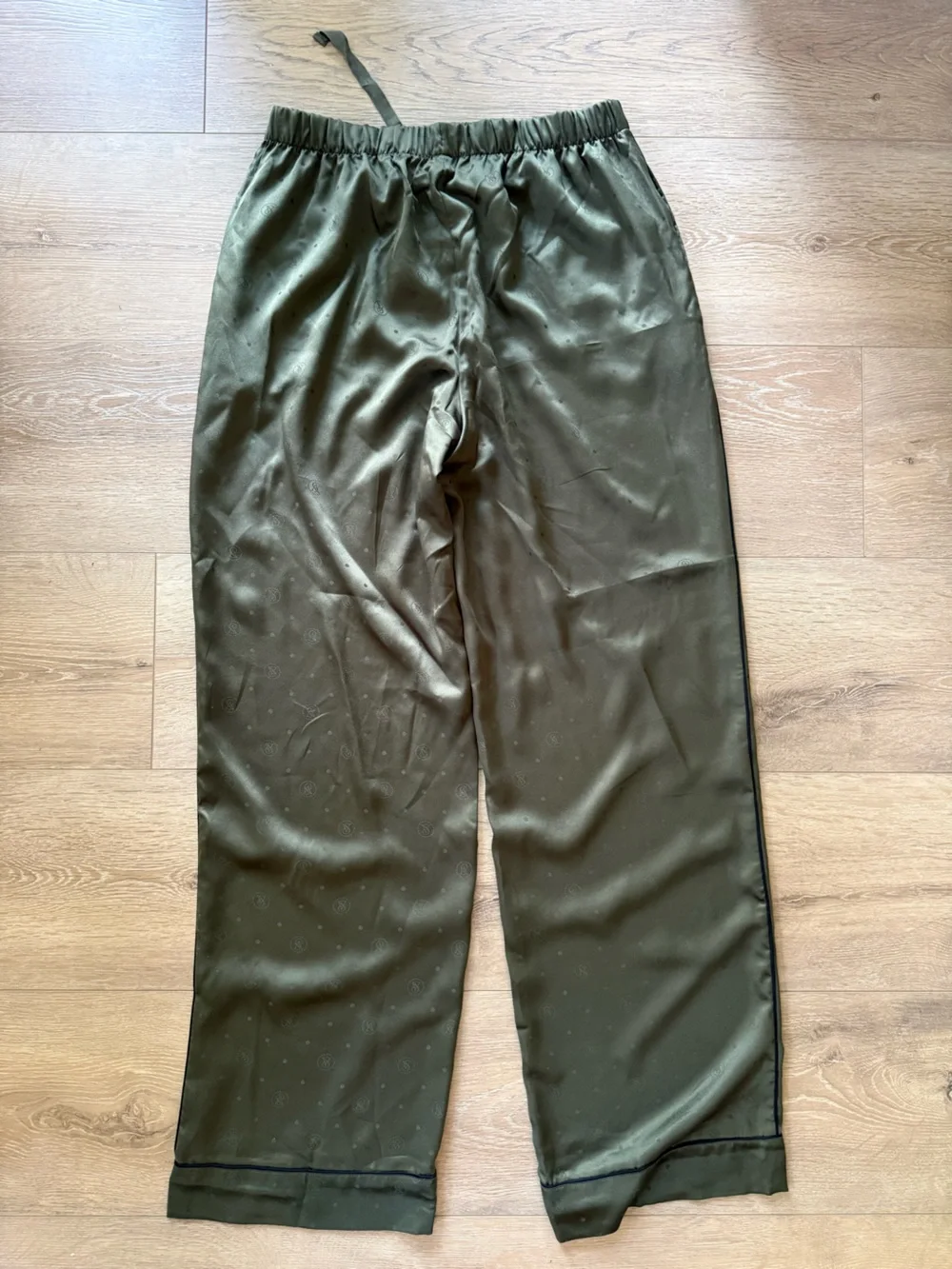 Victoria's Secret Olive Satin Pajama Set with Embroidered Pocket